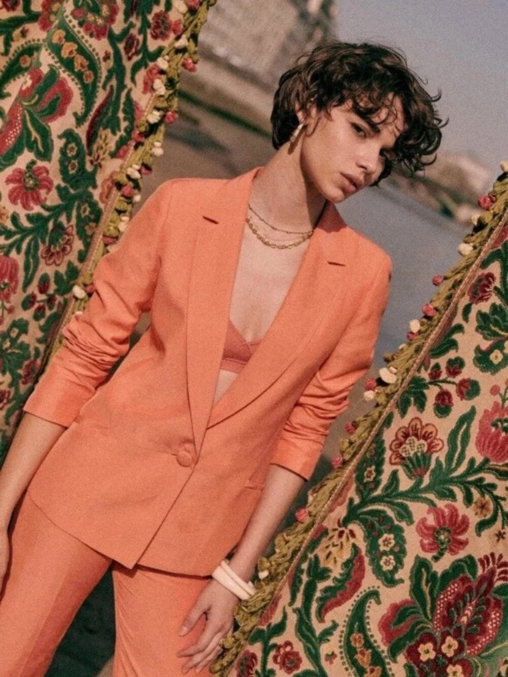 Sézane Linen Blazer - Peach
